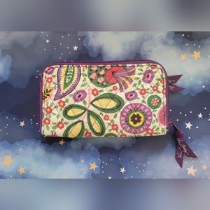 Vera Bradley Purple Butterfly Wallet Zip Around Flower Clutch Folk Art Quilted